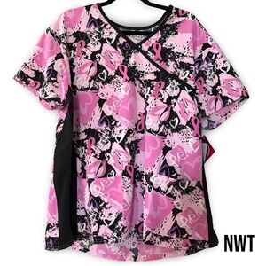 NWT - Healing Hands Breast Cancer Awareness Stretch Scrub Top